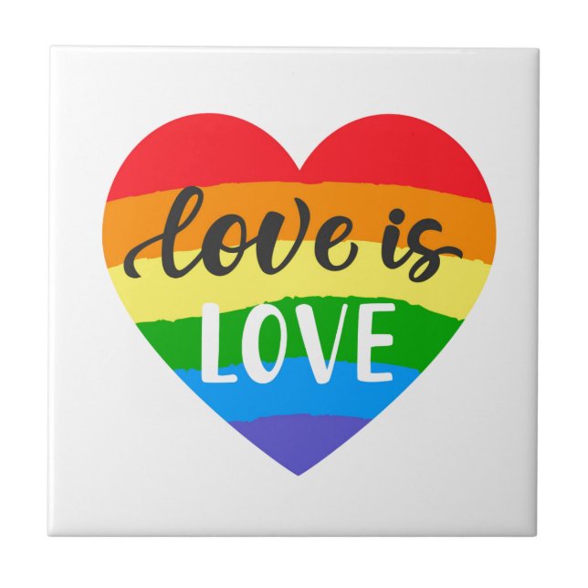 Love is Love Rainbow Heart Ceramic Tile (Front)