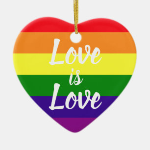 Love is Love Rainbow Heart Christmas Ceramic Ornament