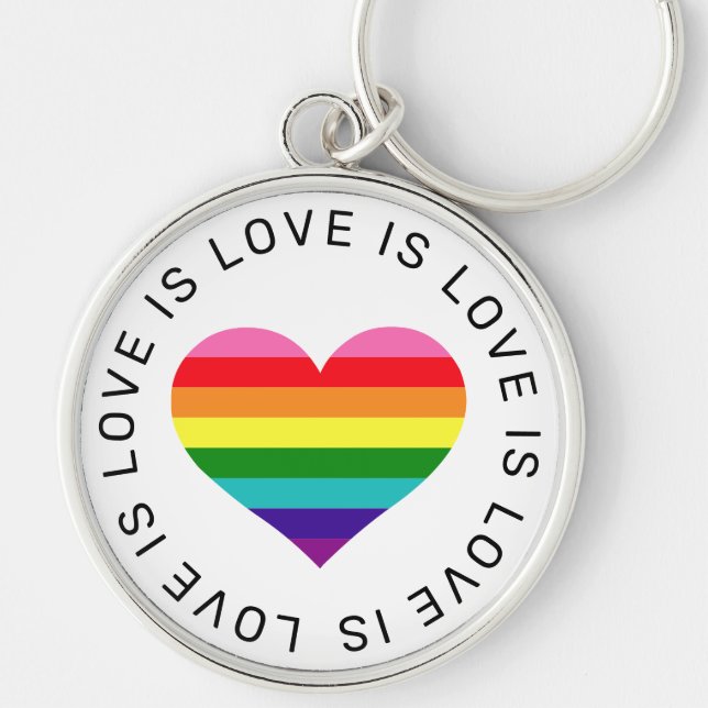 Love is Love Rainbow Heart Gay Pride Key Ring (Front)