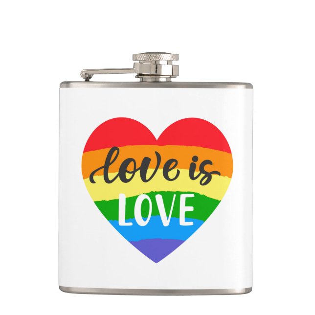 Love is Love Rainbow Heart Hip Flask (Front)