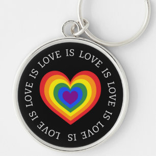 Love is Love Rainbow Heart LGBTQ Pride Black Key Ring