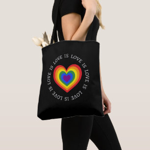 Love is Love Rainbow Heart LGBTQ Pride Black Tote Bag
