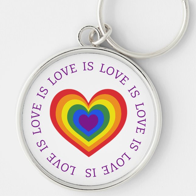 Love is Love Rainbow Heart LGBTQ Pride Key Ring (Front)