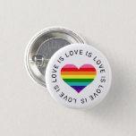 Love is Love Rainbow Heart LGBTQ Pride Month 3 Cm Round Badge<br><div class="desc">Love is Love. Love has no limits. Celebrate and show your support for the LGBTQ community with this 8-coloured rainbow striped heart button / pin with modern "Love is Love is Love... " black text that frames the design. Includes a clean white background.</div>