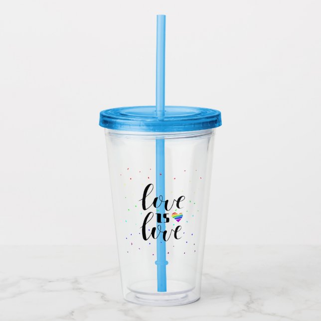 Love is Love | Rainbow Hearts Acrylic Tumbler (Front)