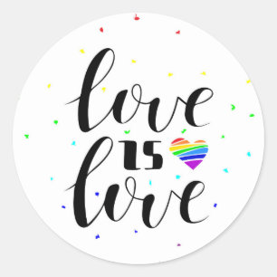 Love is Love   Rainbow Hearts Classic Round Sticker