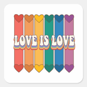 Love Is Love – Rainbow Hearts LGBTQ Pride (2) Square Sticker