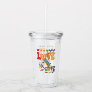 Love Is Love – Rainbow Hearts LGBTQ Pride Design Acrylic Tumbler