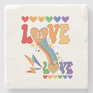 Love Is Love – Rainbow Hearts LGBTQ Pride Design Stone Coaster