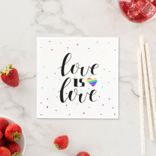 Love is Love   Rainbow Hearts Napkin