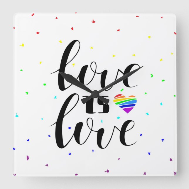 Love is Love | Rainbow Hearts Square Wall Clock (Front)