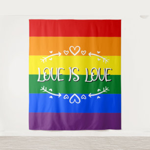 Love is Love Rainbow LGBTQ Pride Backdrop Tapestry