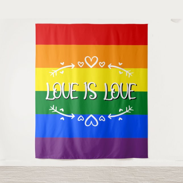 Love is Love Rainbow LGBTQ Pride Backdrop Tapestry (Front)