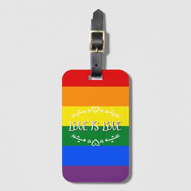 Love is Love Rainbow LGBTQ Pride Luggage Tag (Front Vertical)