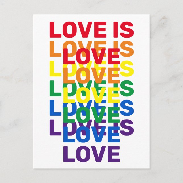 Love is love rainbow modern typography cool postcard (Front)