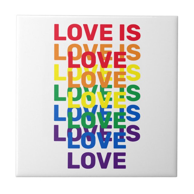 Love is love rainbow modern typography pattern ceramic tile (Front)