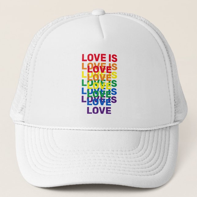 Love is love rainbow modern typography pattern trucker hat (Front)