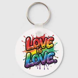 Love Is Love - Rainbow Pride Quote Art Key Ring