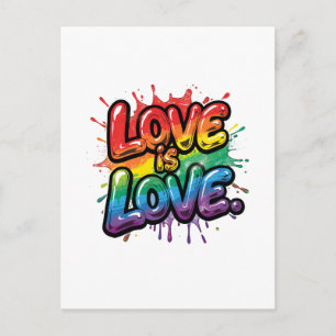 Love Is Love - Rainbow Pride Quote Art Postcard