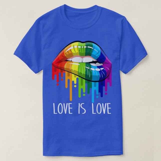 Love Is Love Rainbow Sey Lips Cool LGBT Gay Lesbia T-Shirt (Design Front)