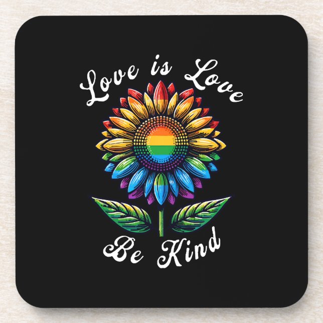 Love Is Love Rainbow Sunflower LGBT+ Gay Lesbian P Coaster (Front)