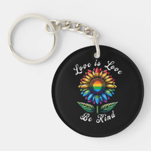 Love Is Love Rainbow Sunflower LGBT+ Gay Lesbian P Key Ring