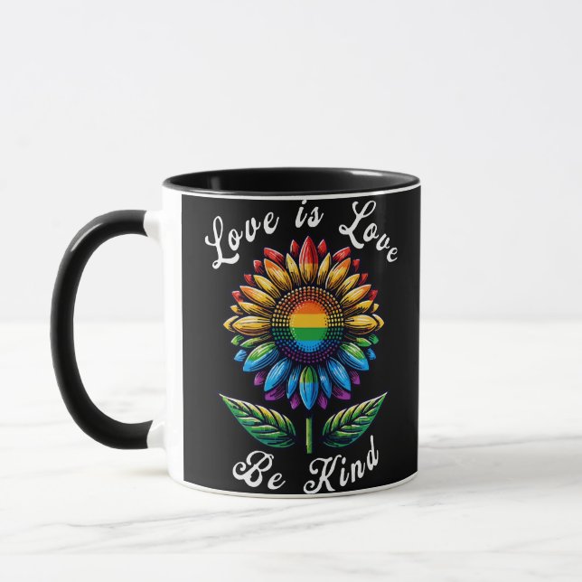 Love Is Love Rainbow Sunflower LGBT+ Gay Lesbian P Mug (Left)
