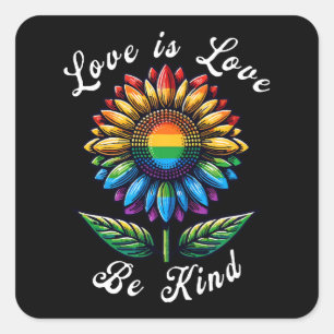 Love Is Love Rainbow Sunflower LGBT+ Gay Lesbian P Square Sticker