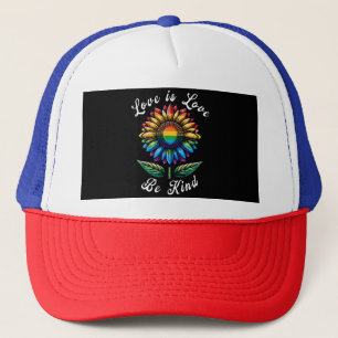 Love Is Love Rainbow Sunflower LGBT+ Gay Lesbian P Trucker Hat