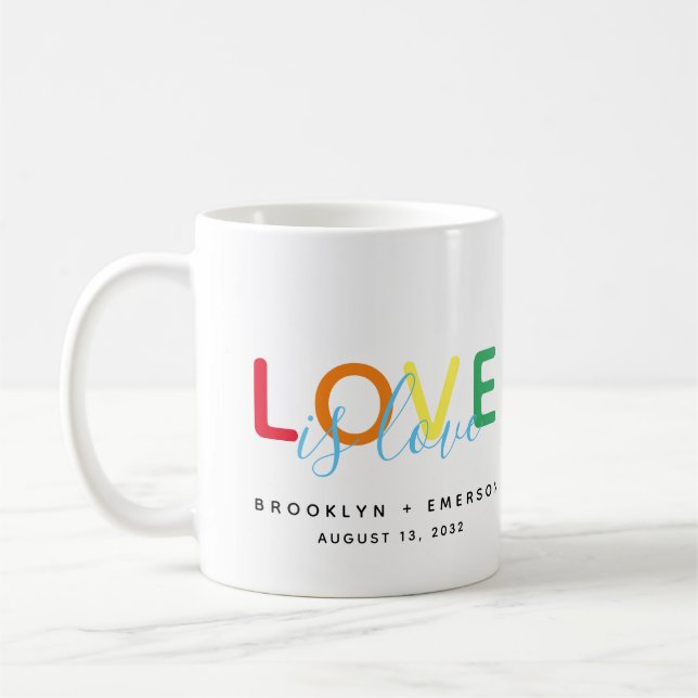 Love is Love Rainbow Typography Coffee Mug (Left)