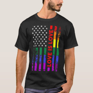 Love Is Love Rainbow Us Flag Lgbt Gay Lesbian Prid T-Shirt