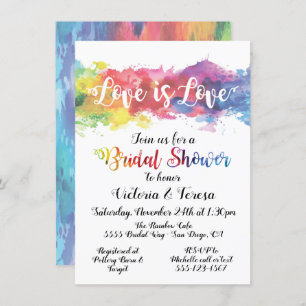 Love is Love Rainbow Watercolor Bridal Shower Invitation