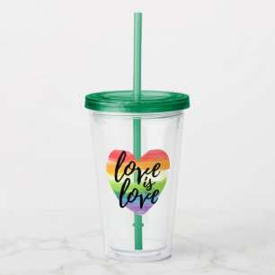 Love is Love   Rainbow Watercolor Heart Acrylic Tumbler