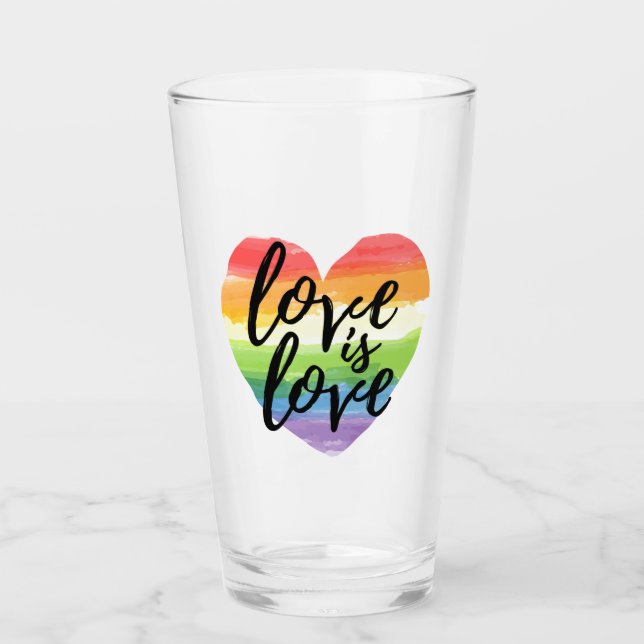 Love is Love | Rainbow Watercolor Heart Glass (Front)