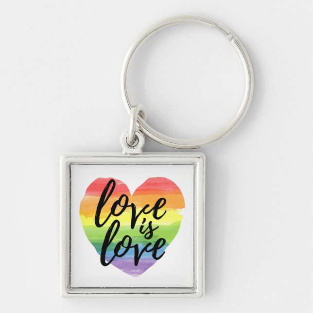 Love is Love | Rainbow Watercolor Heart Key Ring (Front)