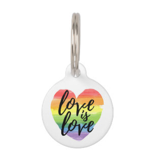Love is Love Rainbow Watercolor Heart Pet Tag