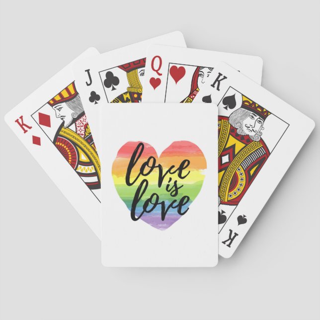 Love is Love | Rainbow Watercolor Heart Playing Cards (Back)