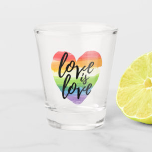 Love is Love Rainbow Watercolor Heart Shot Glass