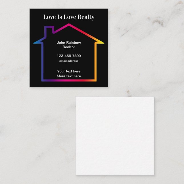 Love Is Love Realtor Rainbow House Square Business Card (Front/Back)