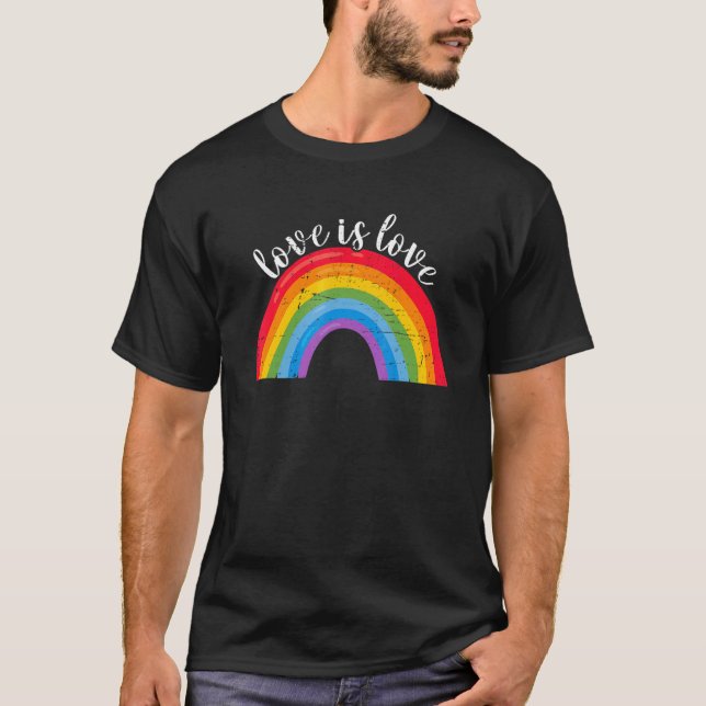 Love Is Love Retro Rainbow LGBTQ Flag Gay Pride LG T-Shirt (Front)