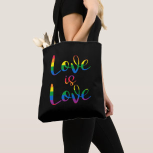 Love Is Love Script LGBT Black Tote Bag