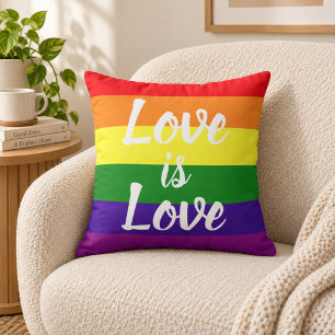 Love is Love Script Rainbow Stripe Pride Cushion