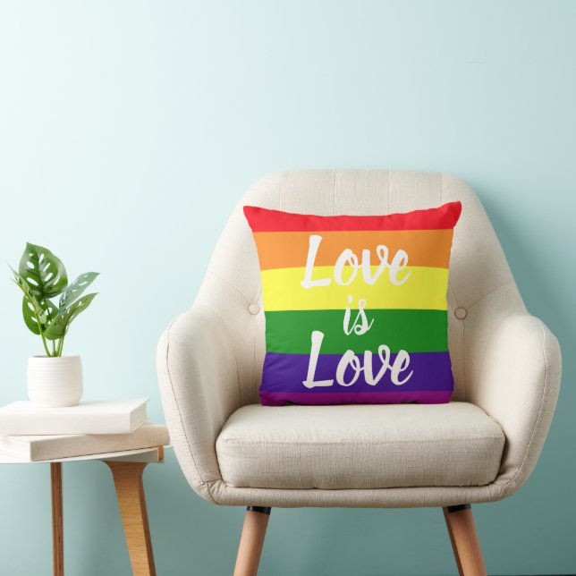 Love is Love Script Rainbow Stripe Pride Cushion (Chair)