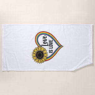 Love Is Love Sunflower Heart Vintage Vector Shirt_ Beach Towel
