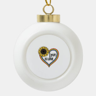Love Is Love Sunflower Heart Vintage Vector Shirt_ Ceramic Ball Christmas Ornament