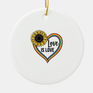 Love Is Love Sunflower Heart Vintage Vector Shirt_ Ceramic Ornament