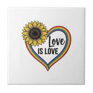 Love Is Love Sunflower Heart Vintage Vector Shirt_ Ceramic Tile