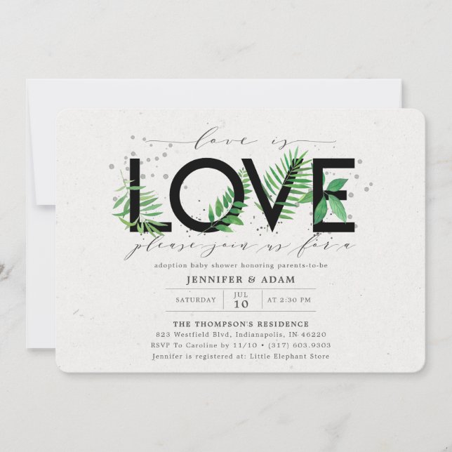 Love is Love Tropical Greenery Adoption Baby Showe Invitation (Front)