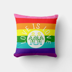 Love is Love Typography Gay Pride LGBT Rainbow Cushion