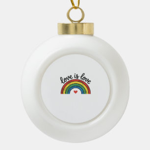 Love Is Love Vintage Rainbow Heart Shirt Design_1 Ceramic Ball Christmas Ornament